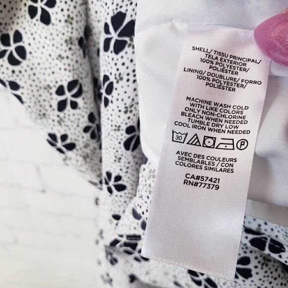 Ann Taylor Shirtdress Size S Shamrock Print White Black Relaxed Fit Long Sleeve - Picture 9 of 10